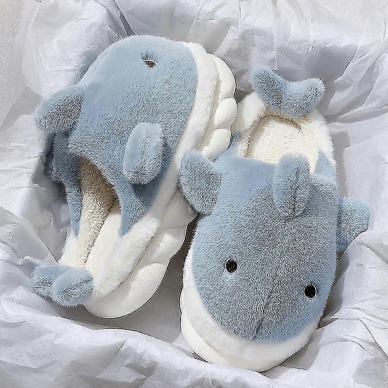 Funny Animal Shark Cotton Slippers Women's Thick Soles Home Slipper 2023 Winter New Warm Non Slip Lovely Plush Couple Slippers