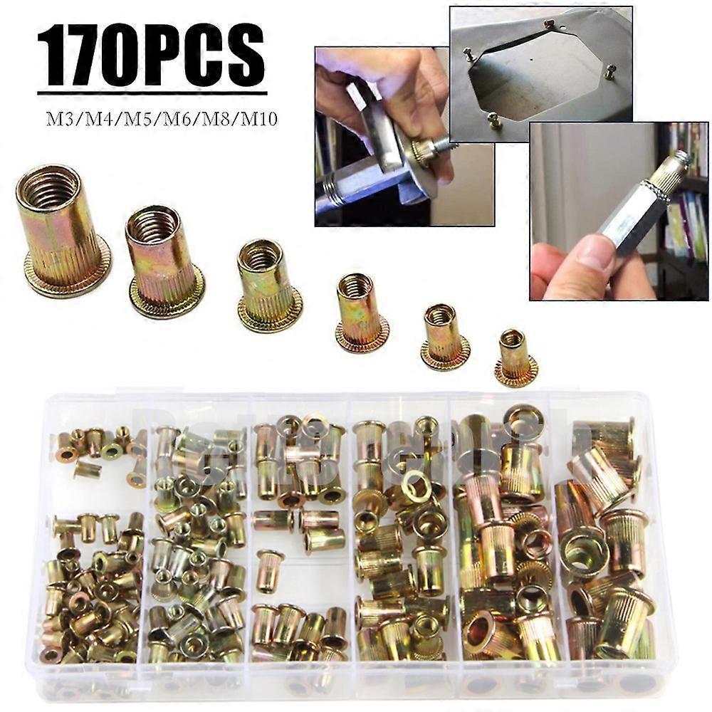 170szt Nit nuts Steel M3 M4 M5 M6 M8 M10 Flat Head Nit Nuts Set Hardware Parts Multi Sizes Insert Nit Nuts