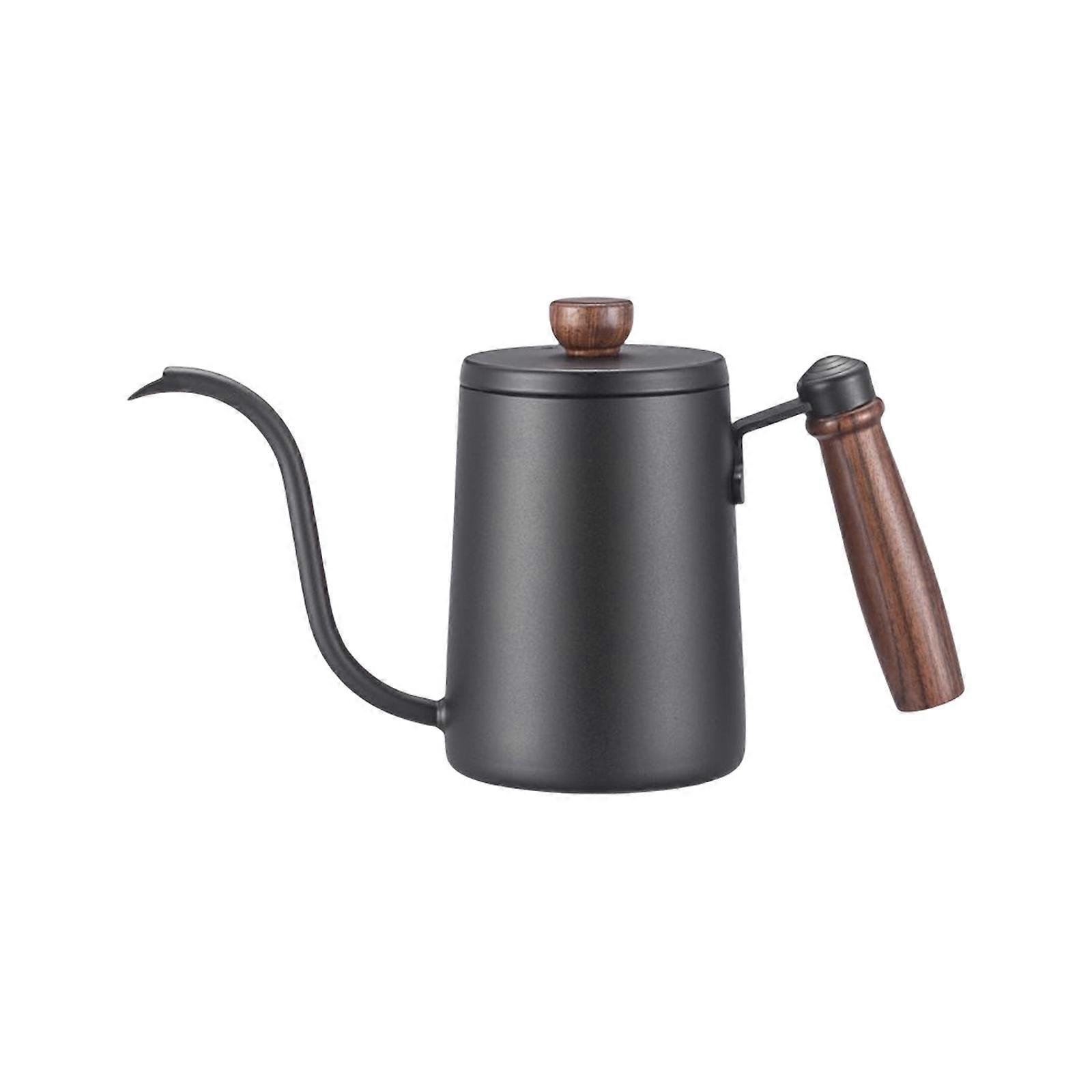 Stainless Steel 600ml Hand Brewed Coffee Pot With Graduated Wooden Handle Large Capacity