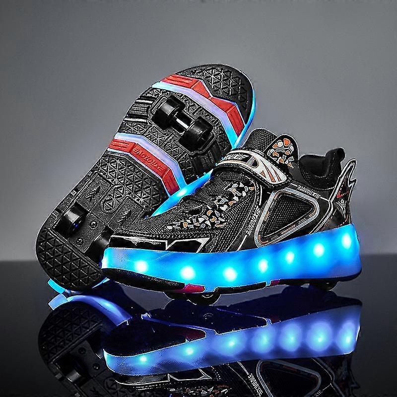 キッドスケートスニーカーファッションライトアップ点滅充電ローラースケートボードシューズガールズボーイカジュアルスポーツシューズダブルホイール