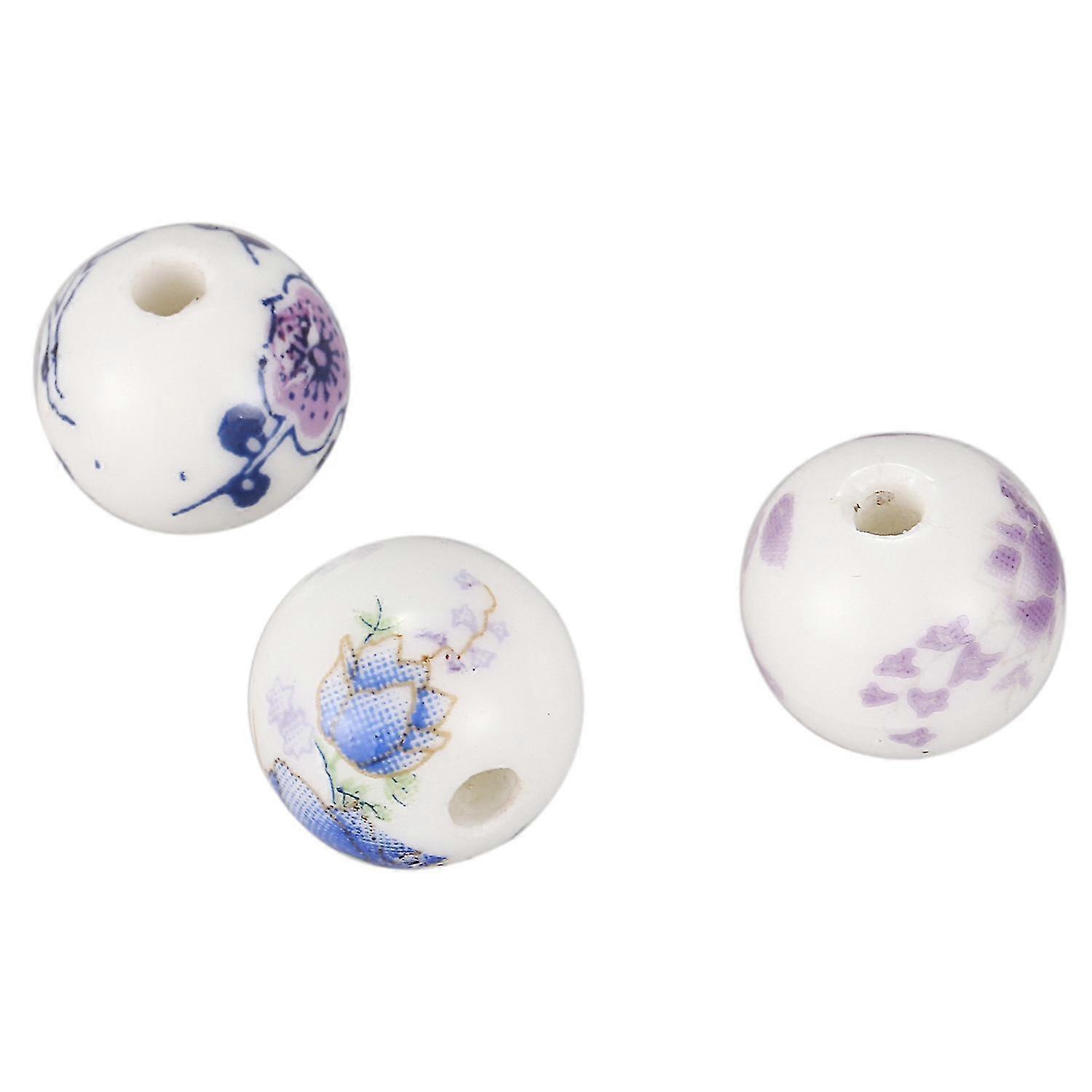 30pcs Mixed Flower Pattern Round Ceramic Beads 12mm(4/8 Inch)dia.