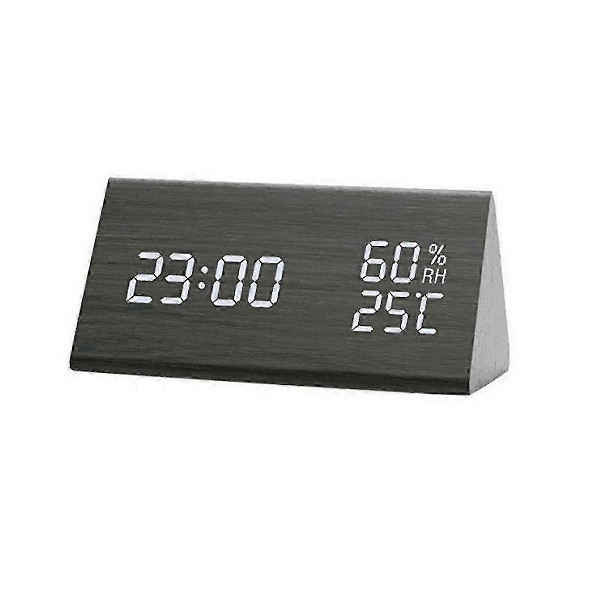 Alarm Clock Digital Wood, LED Table Clock with Humidity and Temperature Display USB Power Connectio