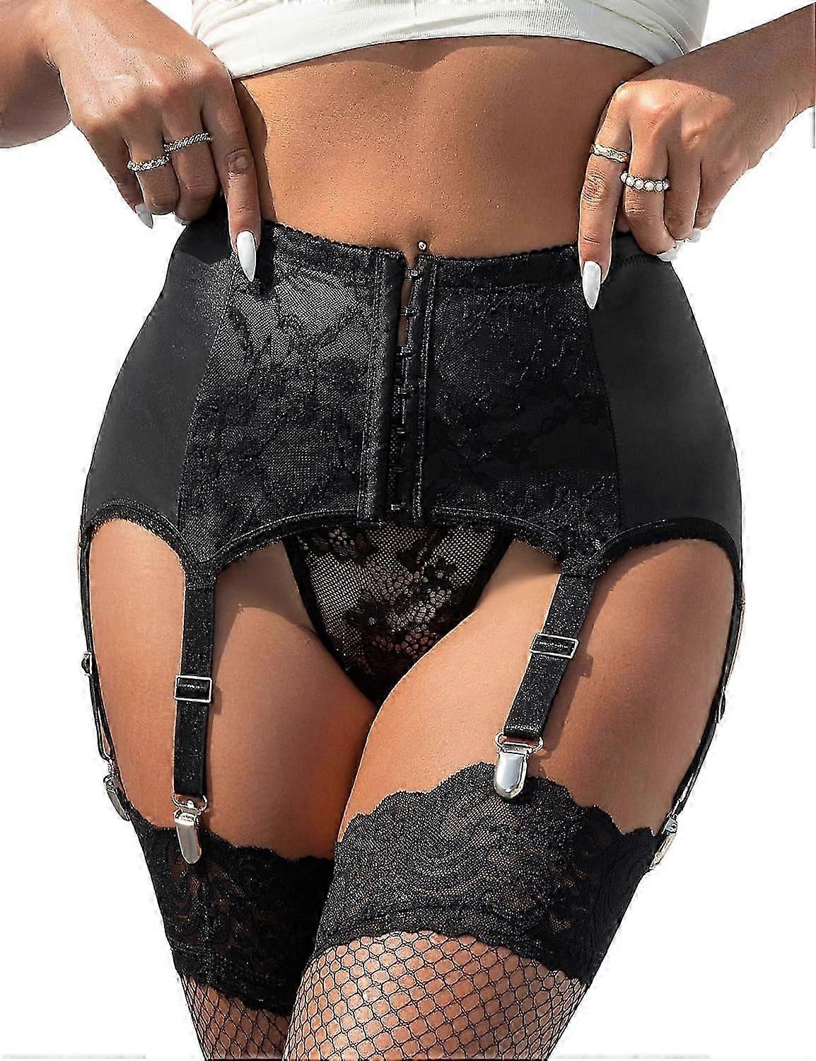 Spetshållare för kvinnor 6 remmar Plus Size Blommigt Hängshållare Underkläder för