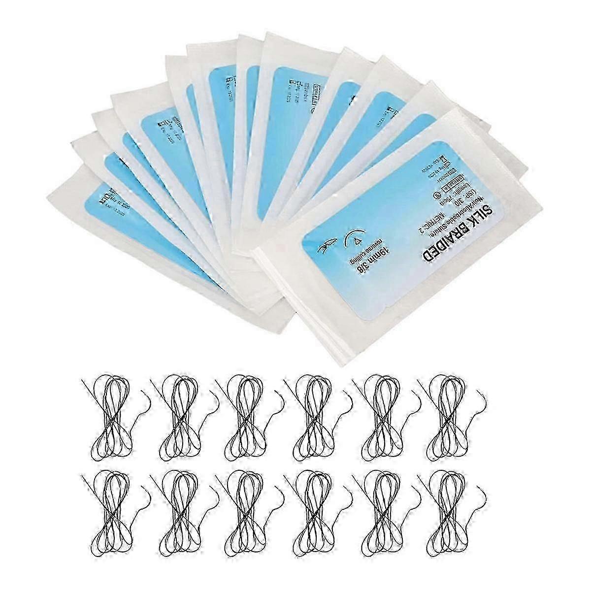 12Pcs Suture Set, Silk Thread Suturing Kit com CurvedNeedle Wound Suture Practice Thread para Clínica