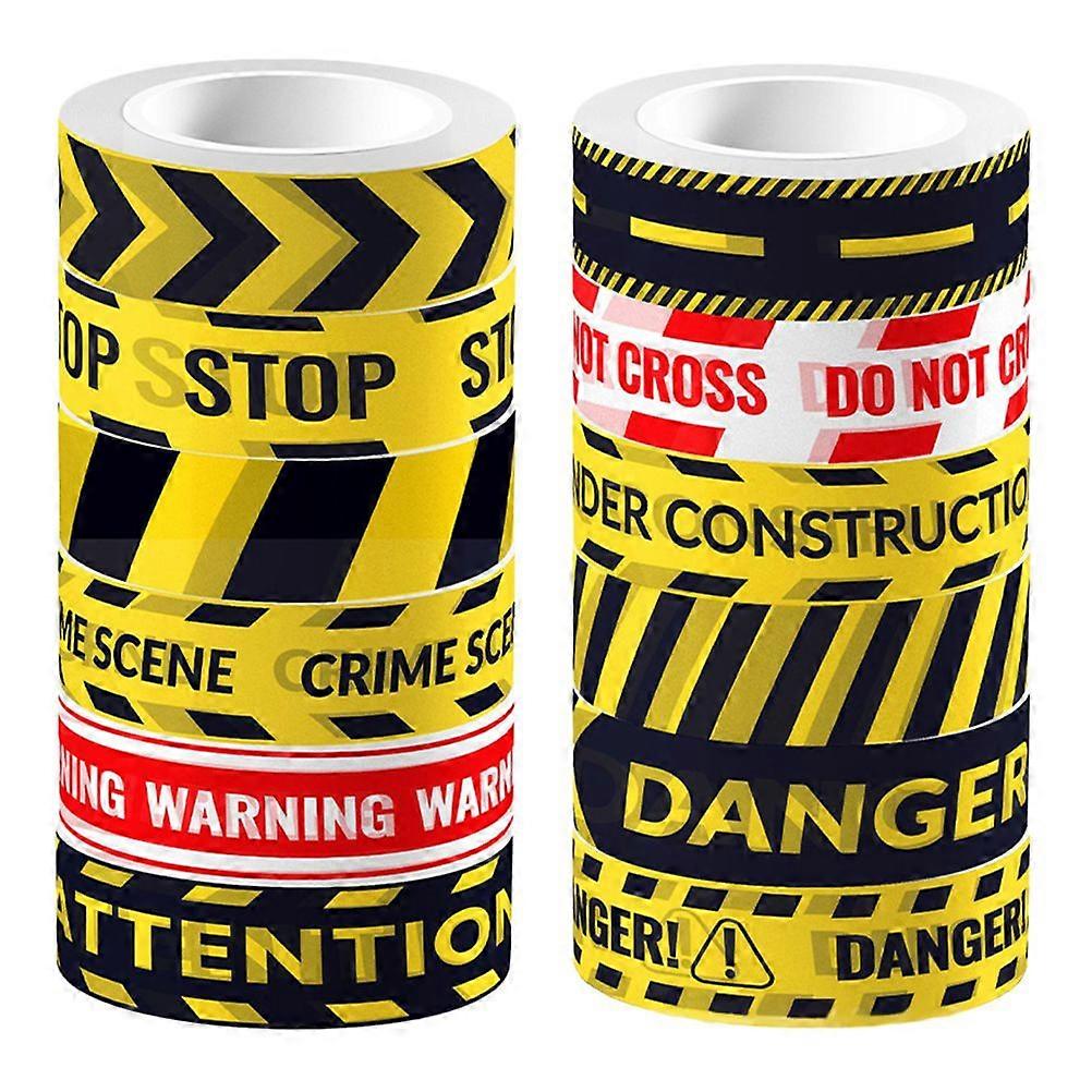 12 Rolls of Warning Slogan Tape Set Caution Line Tape Set Scrapbooking DIY Tape Self-Adhesive Tape Set