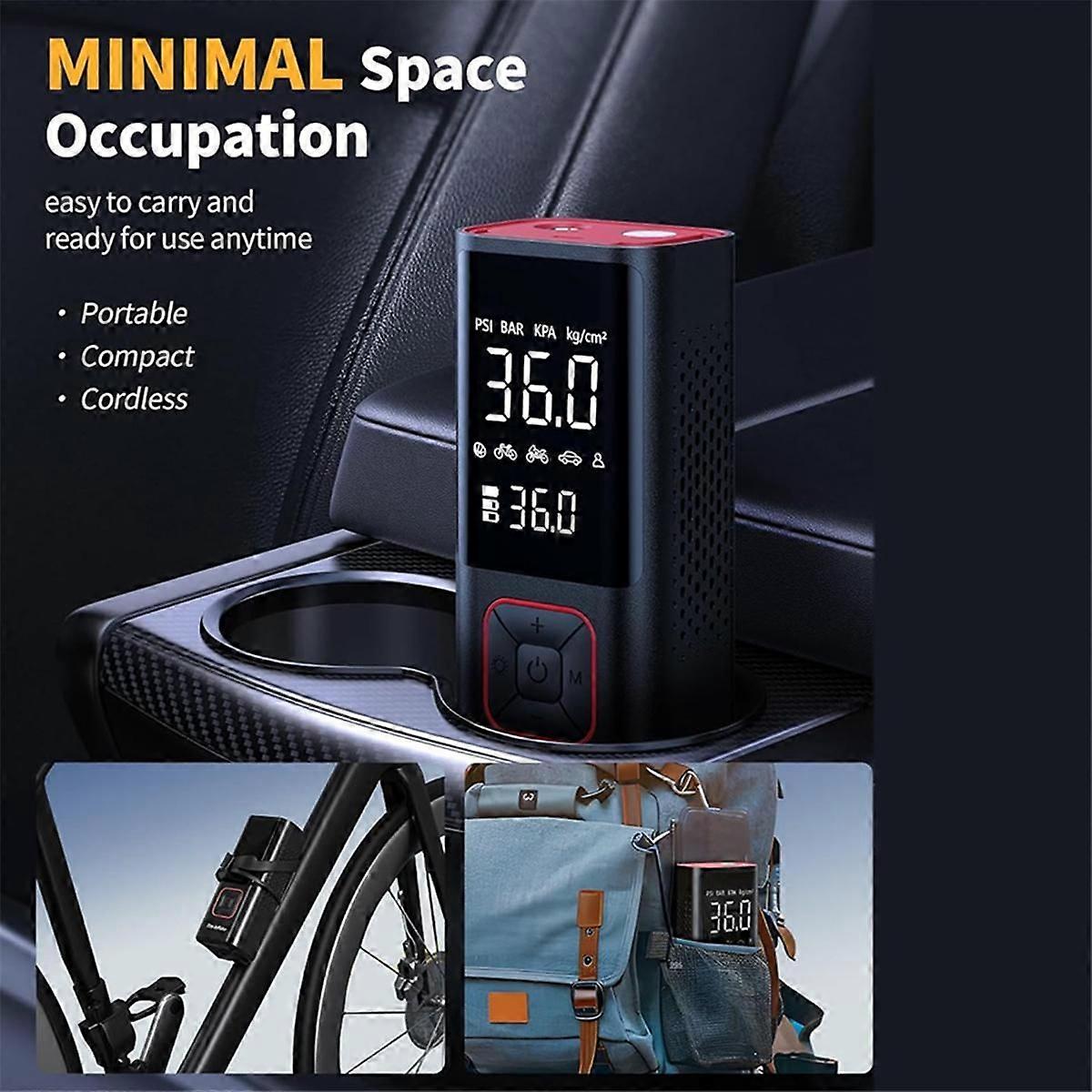 Portable Tire Inflator - 150PSI Cordless Air Compressor with Auto Shutoff LED Light Type-C+DC12V-60