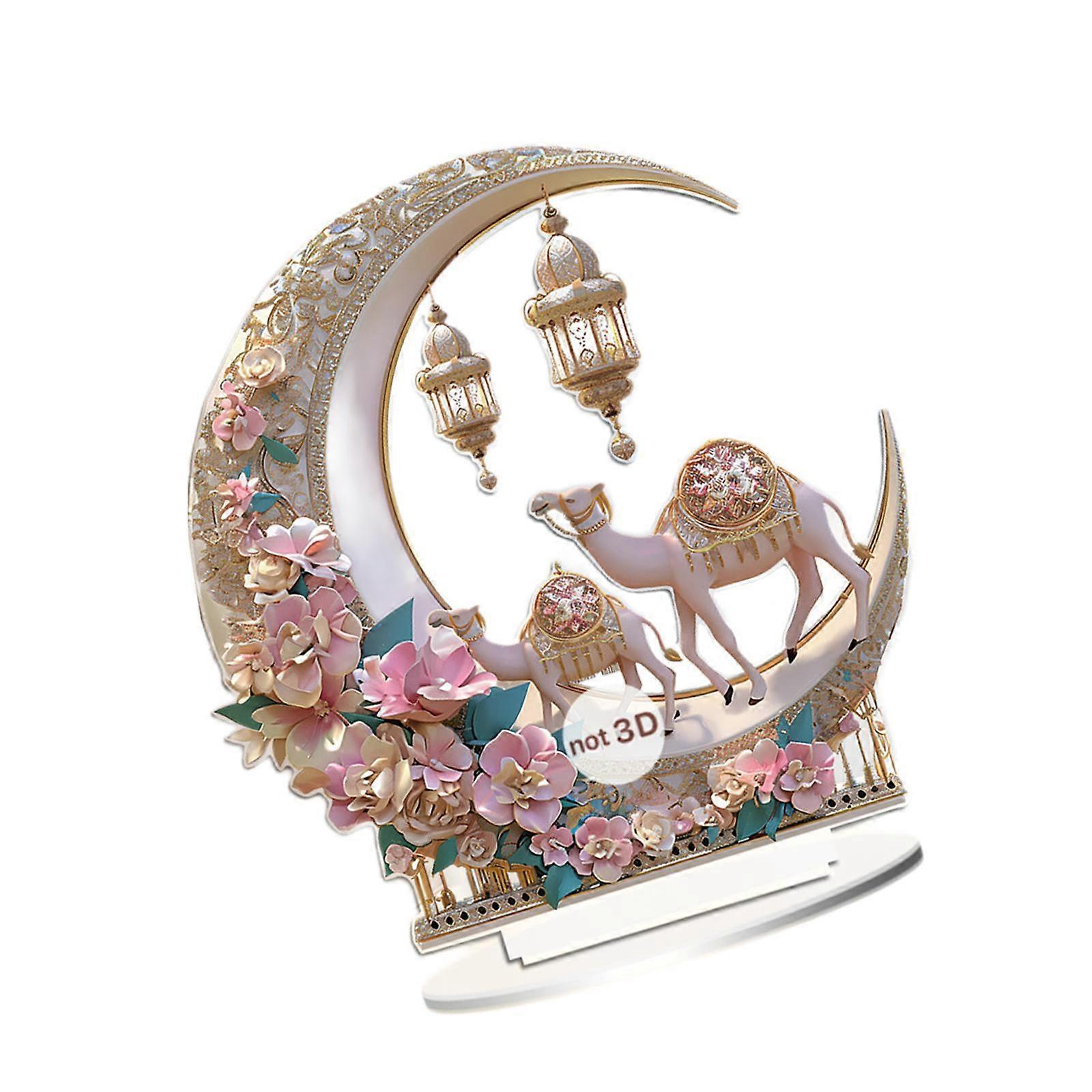 2D Camel on Flower Moon Decoration Flat Desktop Ornament for Bookshelf Study