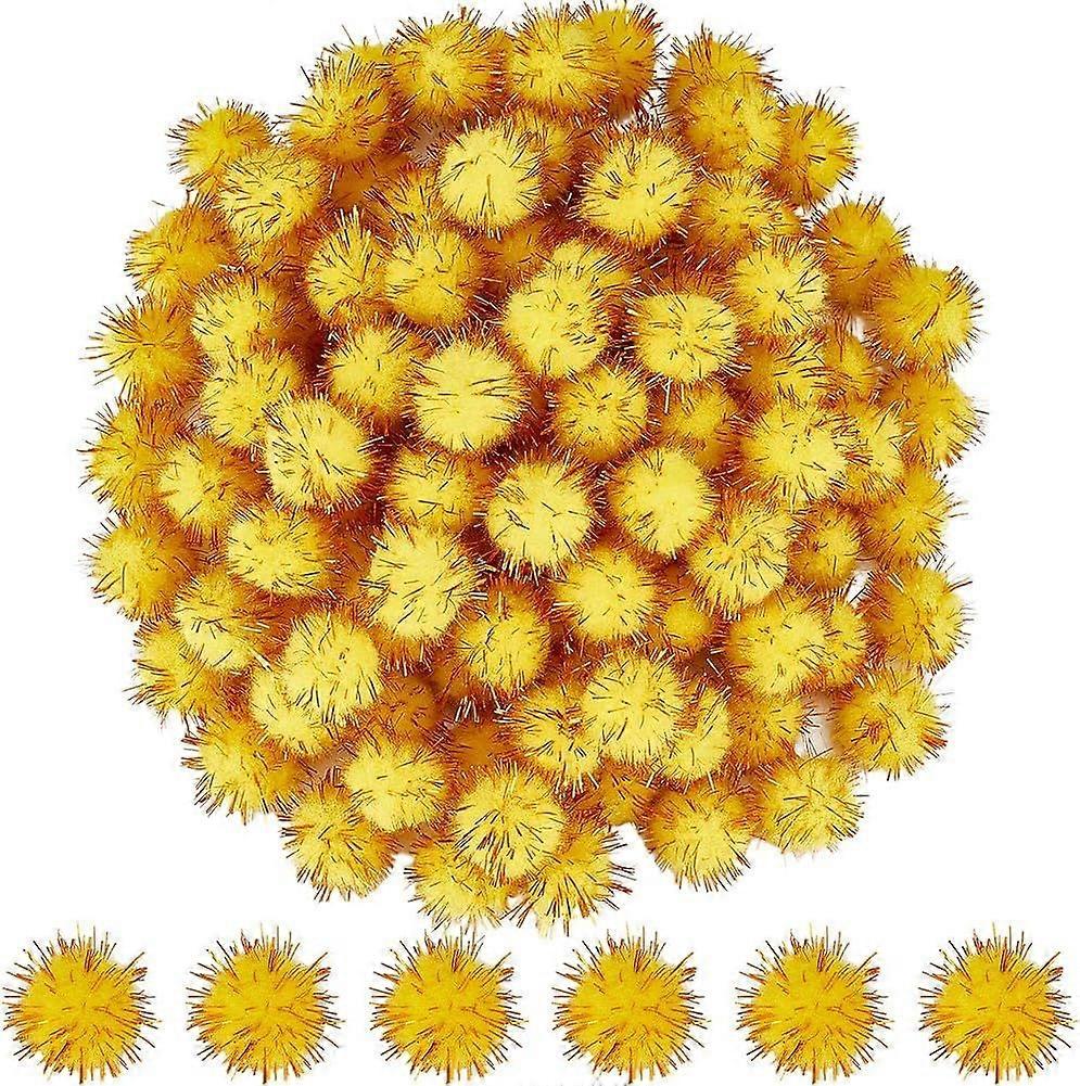 120Pcs Gold Glitter Pom Pom Sparkle Balls Crafts Bulk 20mm Fibre Soft Fluffy Decor Round Fuzzy Tinsel Ball Glitters Pompoms for DIY Art Crafting Cat C