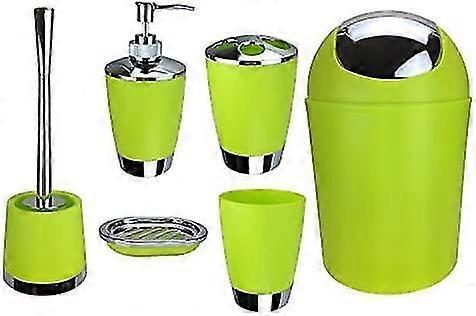 Jeu De 6accessoires De Salle De Bain Dont Distributeur De Savon, Brosse De Wc Et Porte-brosse Vert,8857
