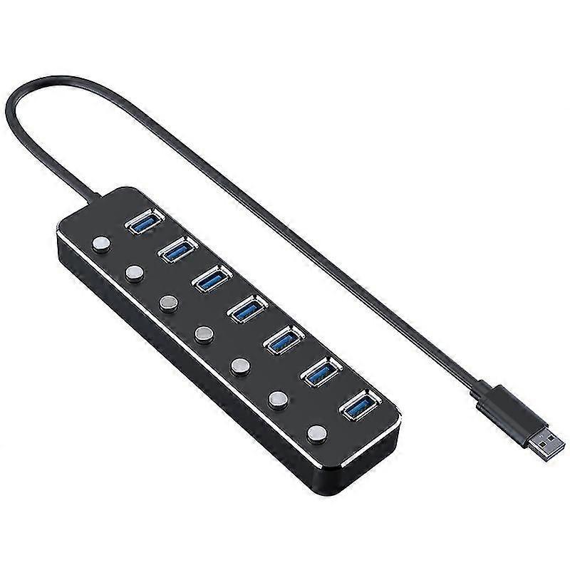 Usb Hub Splitter, Usb 3.0 Aluminum Data Hub With Individual On/off Switches And Led Lights For Laptop, Pc Computer (4ft/120cm) (7port),9574