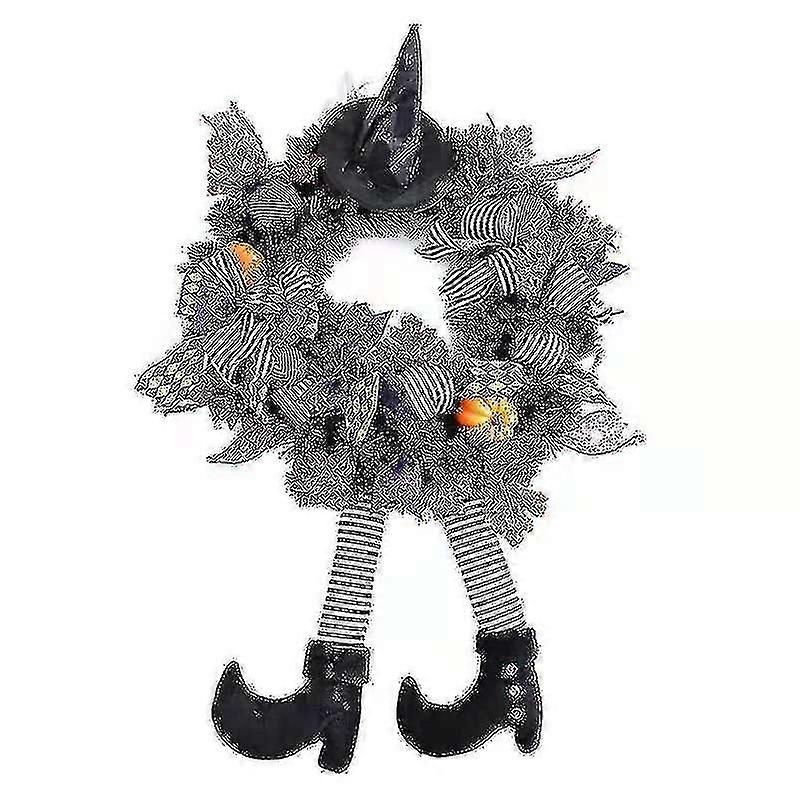 ハロウィーンリースデコレーションハロウィーン魔女リース帽子脚カボチャ人工フロントドアリースハンギングデコレーション