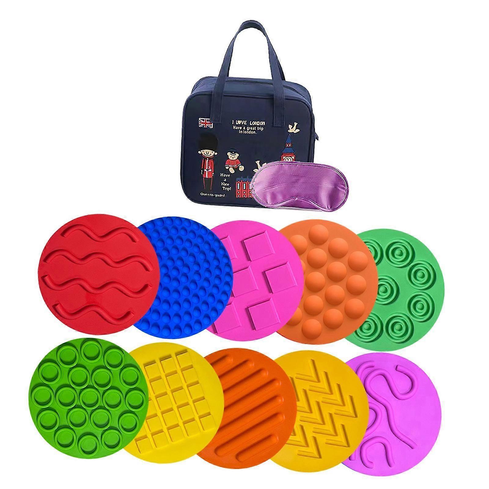 10 Pieces Sensory Pads Portable Small Sensory Mats for Game Home Active Play Country bag