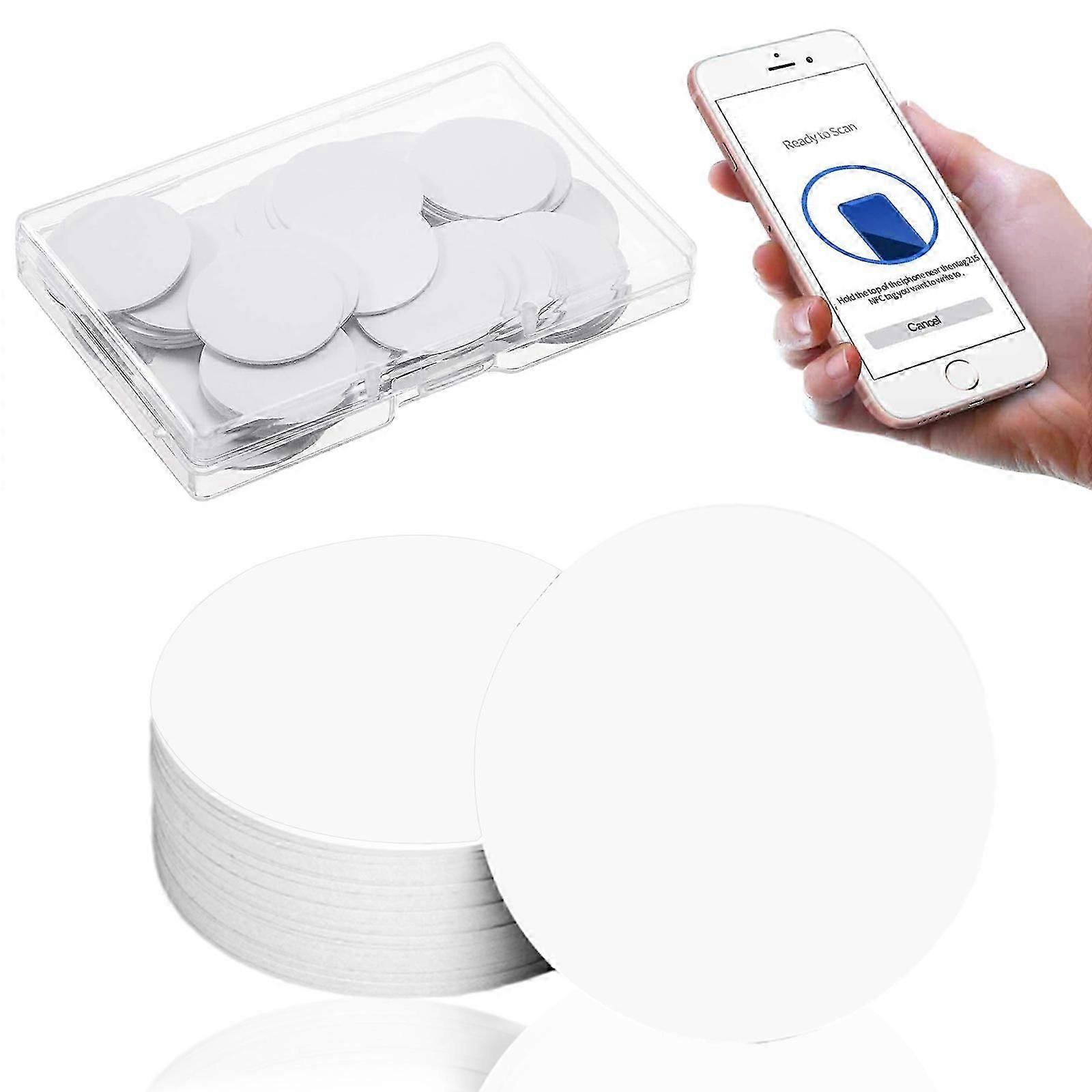 20 Pieces NFC Tags, NFC Tags Blank White Card NFC Stickers Compatible with TagMo and Amiibo with Adhesive Back for Easy Fixing and Storage Box