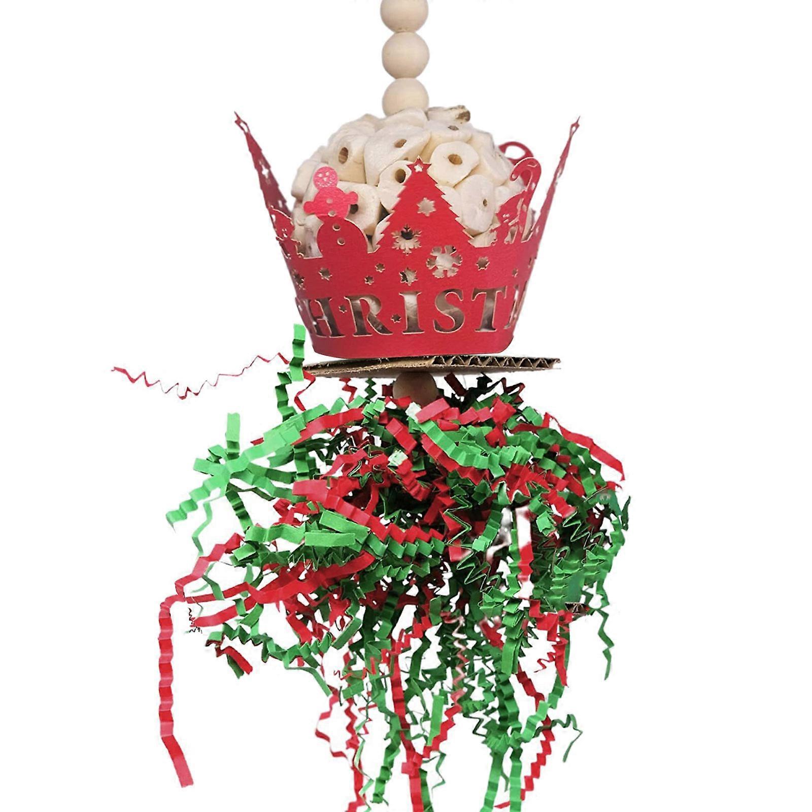 Hanging Foraging Toy Parrot Chew Toy Parrot Bite Toy Bird Cage Toy Sola Bird Toy Bird Foraging Toy Christmas Bird Toy  Red