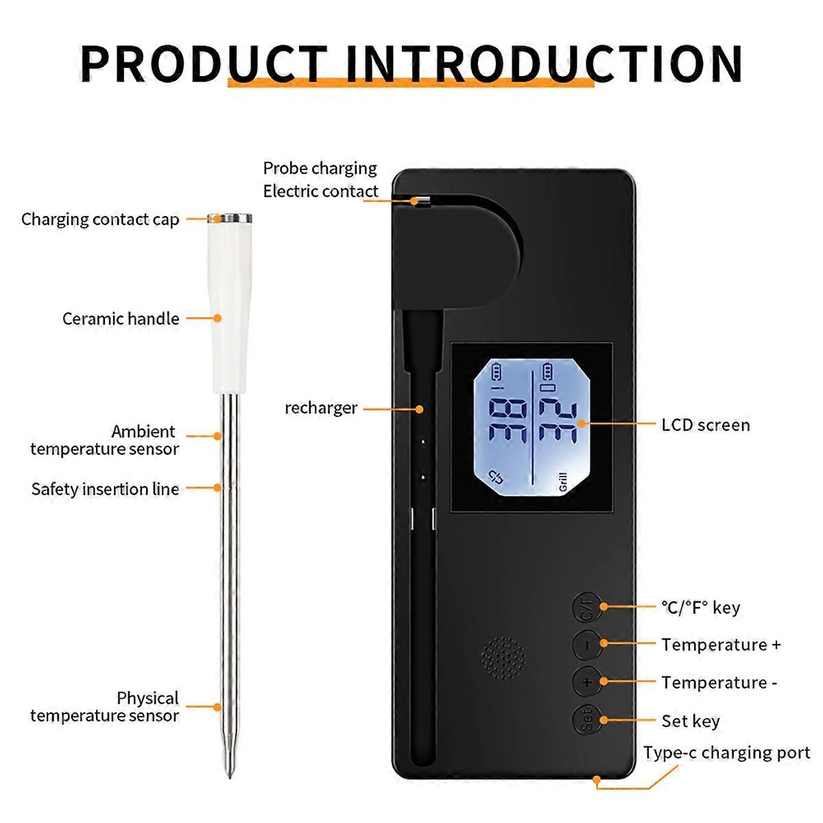 Wireless Meat Thermometer Smart Digital Bluetooth Barbecue Thermometer APP Mobile Control Food Temp