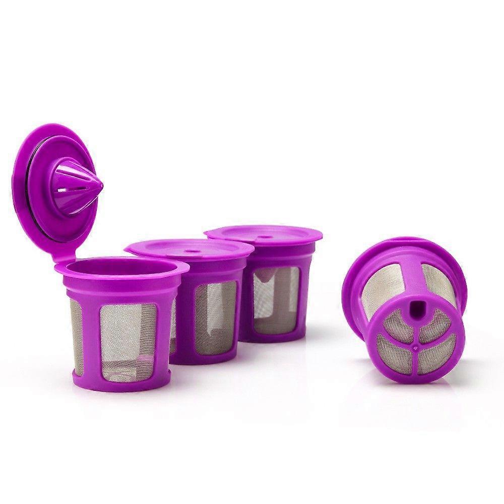 4 reusable coffee filters - refillable coffee capsule with built-in integrated filter screen for single cup coffee machine (purple)