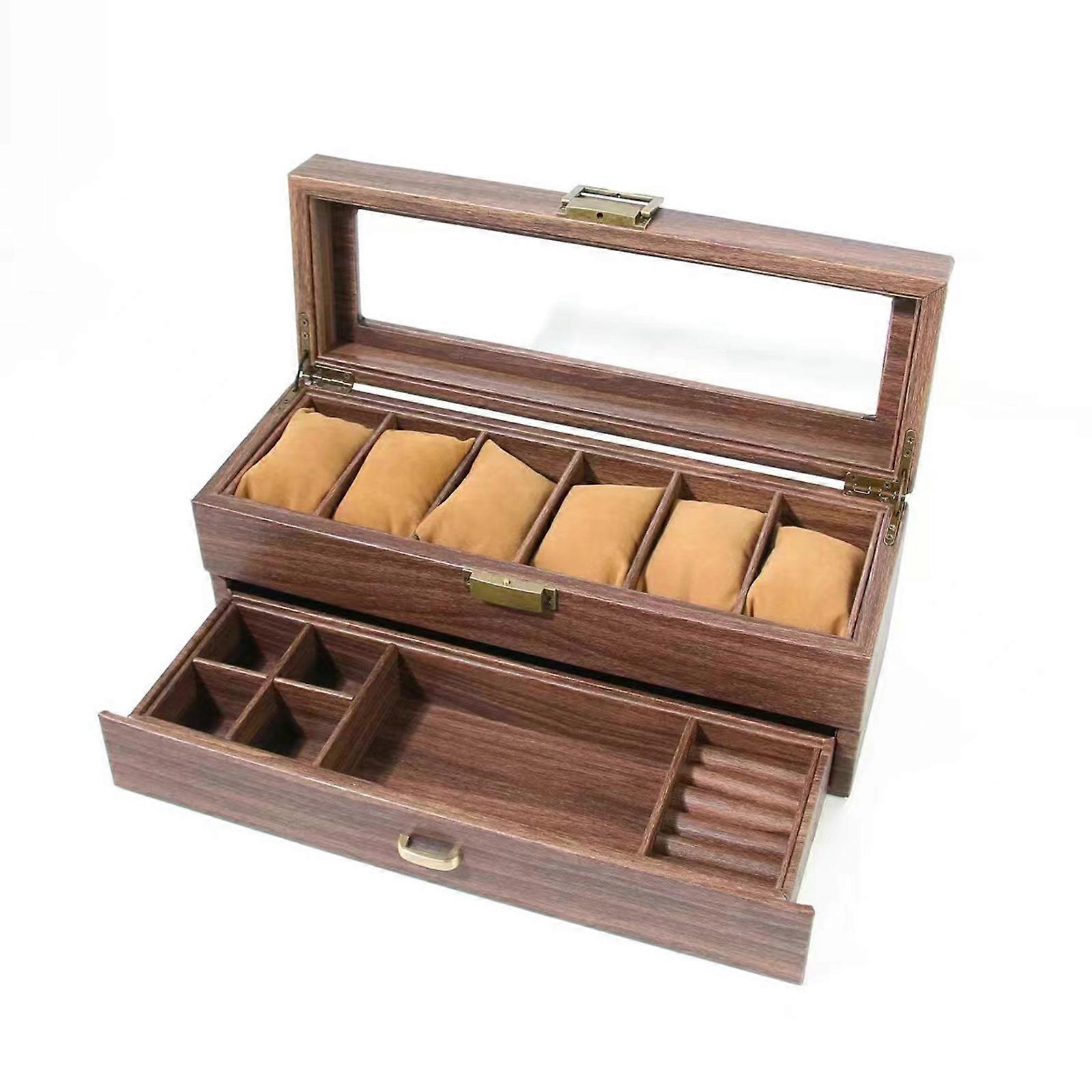 Stylish Double Layer Watch Storage Case Multifunctional Men's Watch Storage Case with Plush Lining for Multiple Watches