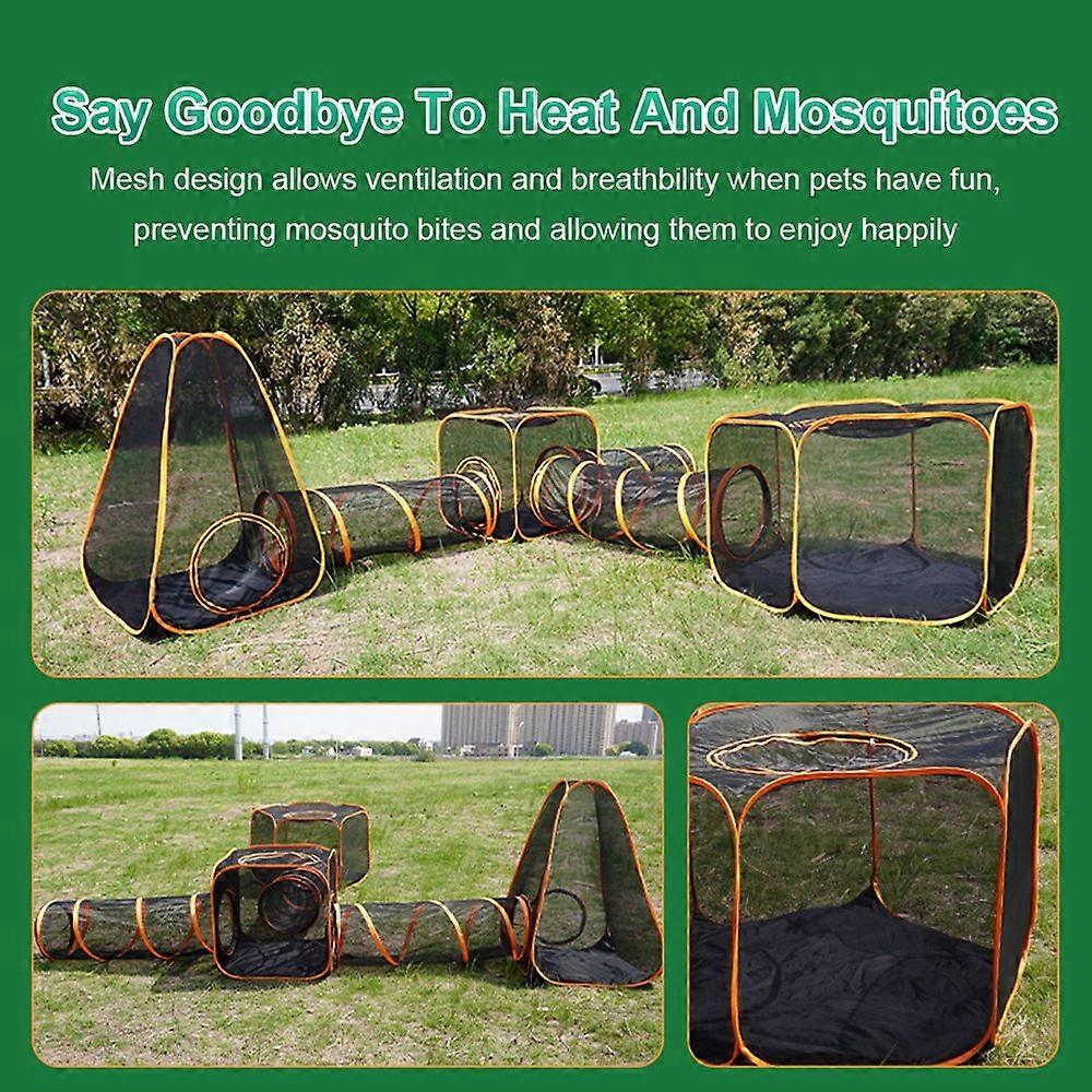 6-In-1 Outdoors Cat Playpen Enclosures Foldable Pet Tent with Tunnels Portable Gaming Playpen for Ca