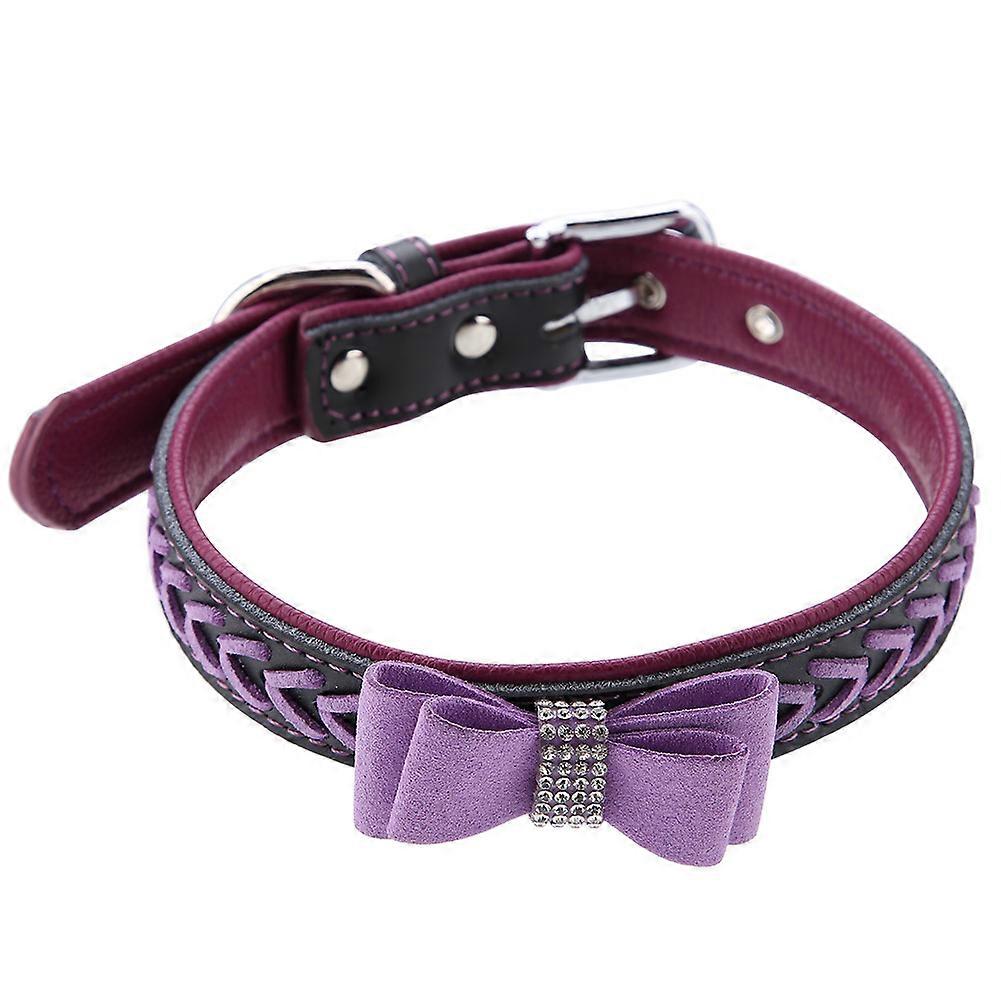 Rhinestones Studded Bow Tie Dog Collar Made of Soft PU Pet Necklaces