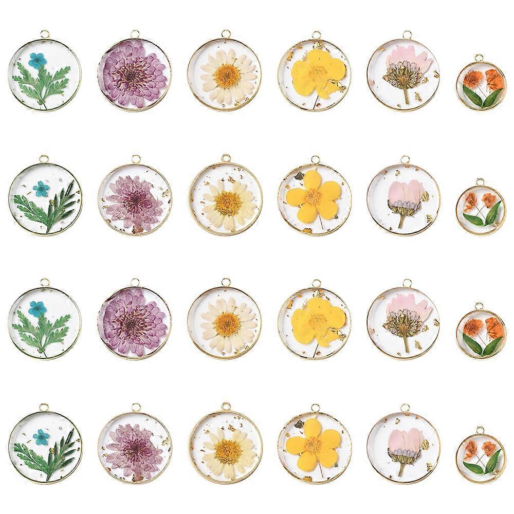 Pendants For Women 12Pcs 6 Styles Transparent Clear Epoxy Resin Pendants Inner Flower with Edge Golden Plated Alloy Loops Charms