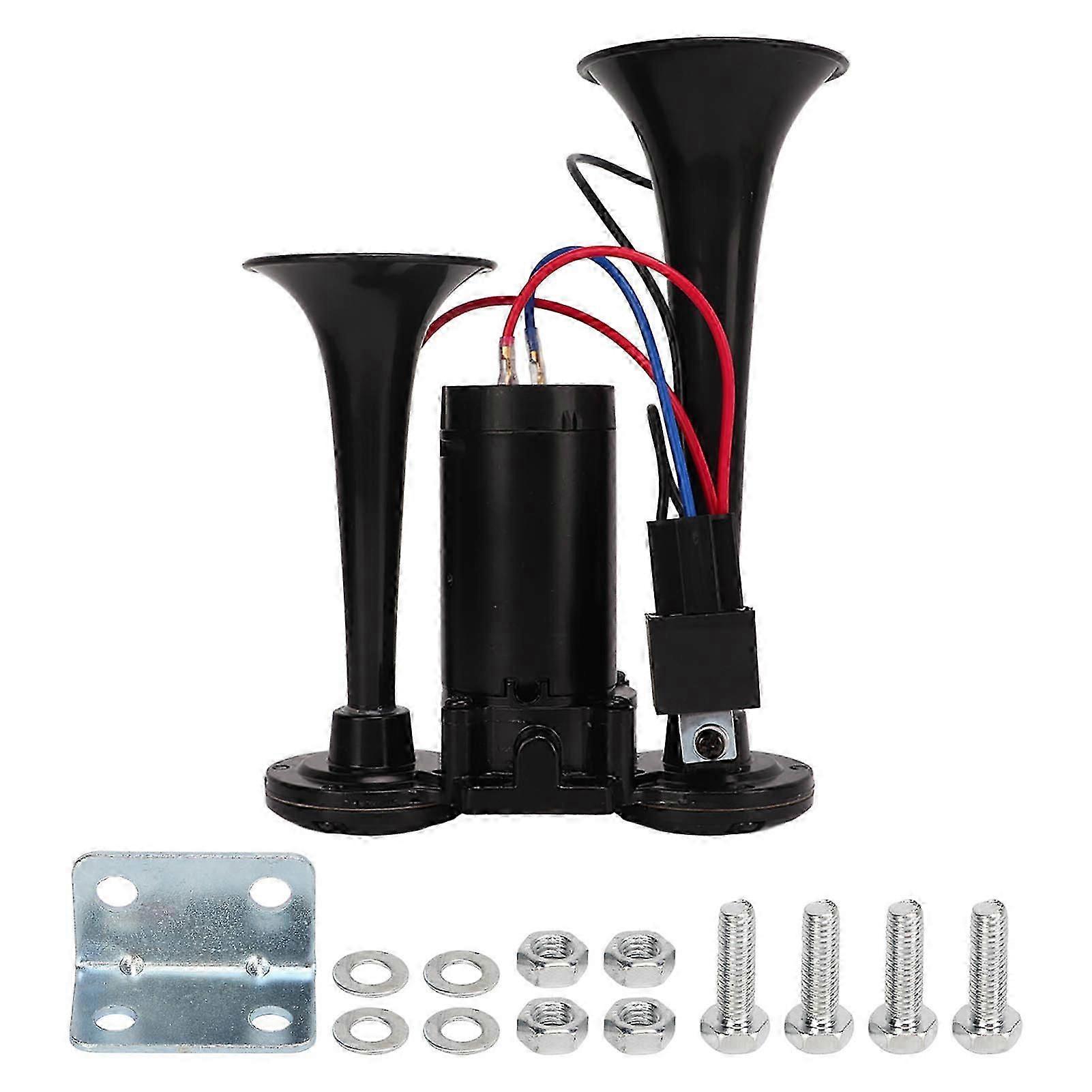 デュアルトランペットエアホーン130dB DC 12V電気エアトランペットキットトラックカートレインヨット船用