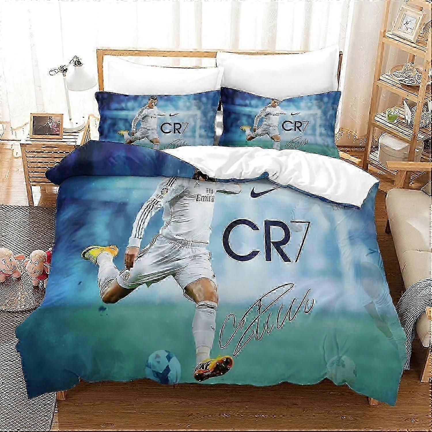 J3 Lençóis Ronaldo Roupa de Cama Conjunto de Capa de Edredão 3D Capa de Edredão de Microfibra Macia Conjunto de Edredão para Quarto Conjunto de Cama com Fronha, para Adolescentes e Adultos 3 Piec