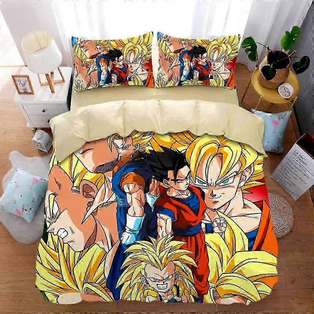 i597 Lakan Super Saiyan täcke set tecknad sängkläder set pojkar barn tonåringar täcken set örngott barn julklapp lakan