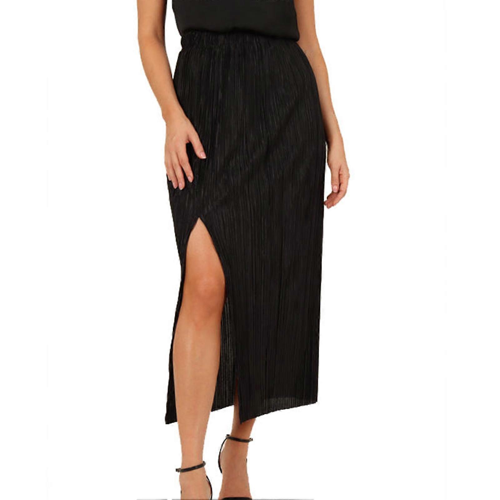 Women Mid Rised Wrap Casual Elegant Side Split Elastic Waist Pleated Long Skirt for Cocktail Party