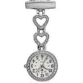 Damen Herz Stahl Krankenschwester Doktor Tunika Brosche Quarz Fob Tasche Medizinische Uhr