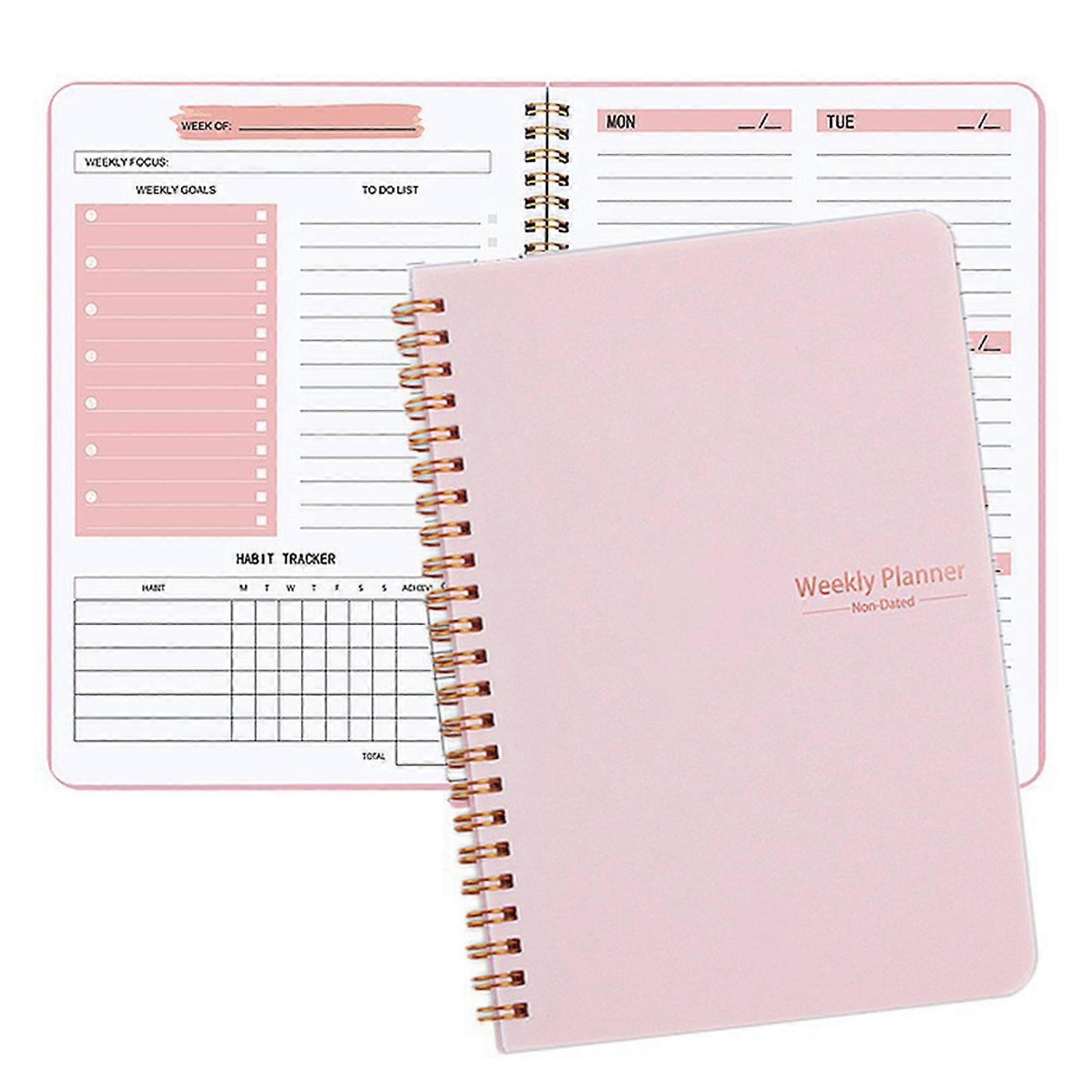 Weekly Planner Notebook 104 Page Undated for Student Teacher, Twin Coil Binding Weekly Journal Notebook Academic Planner  Pink