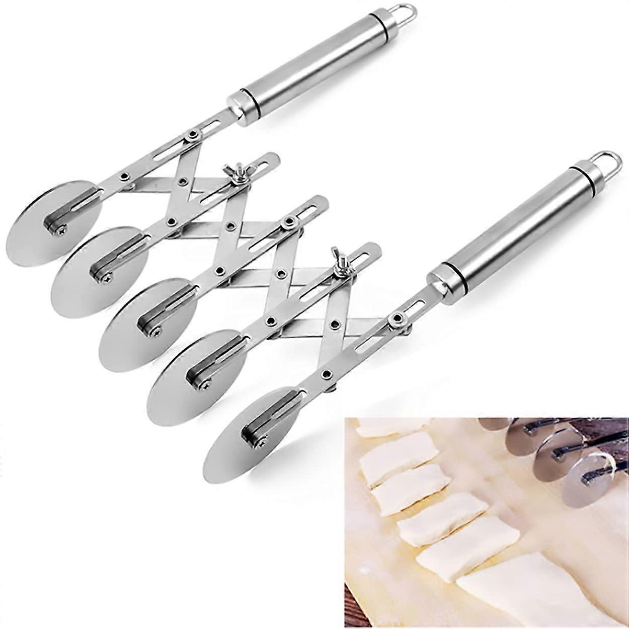 5 -wheel cake cutter with handle, stainless steel adjustable pizza slicer