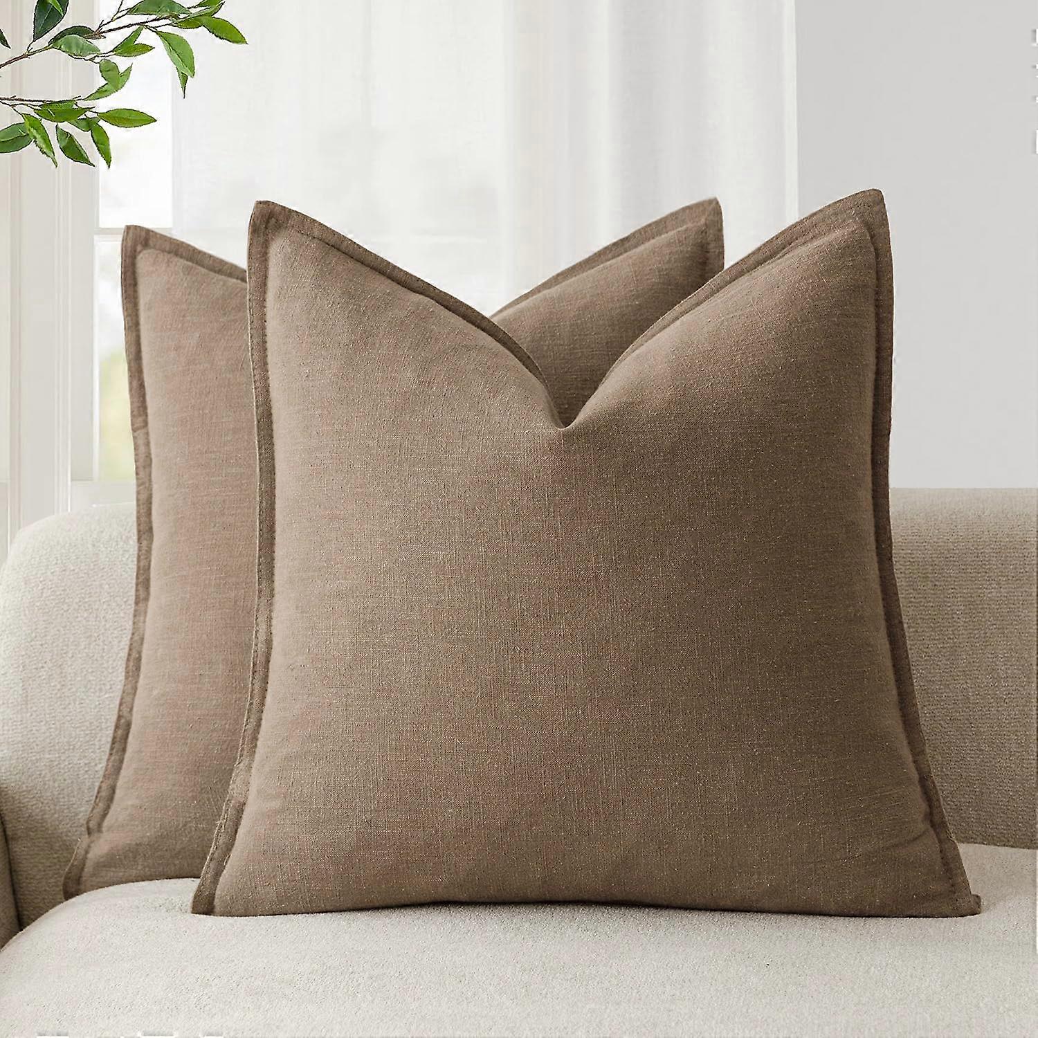 Decorative Linen Solid Throw Pillow Covers 24 x 24 Inch Boho Soft Cushion Cases for Home Decor