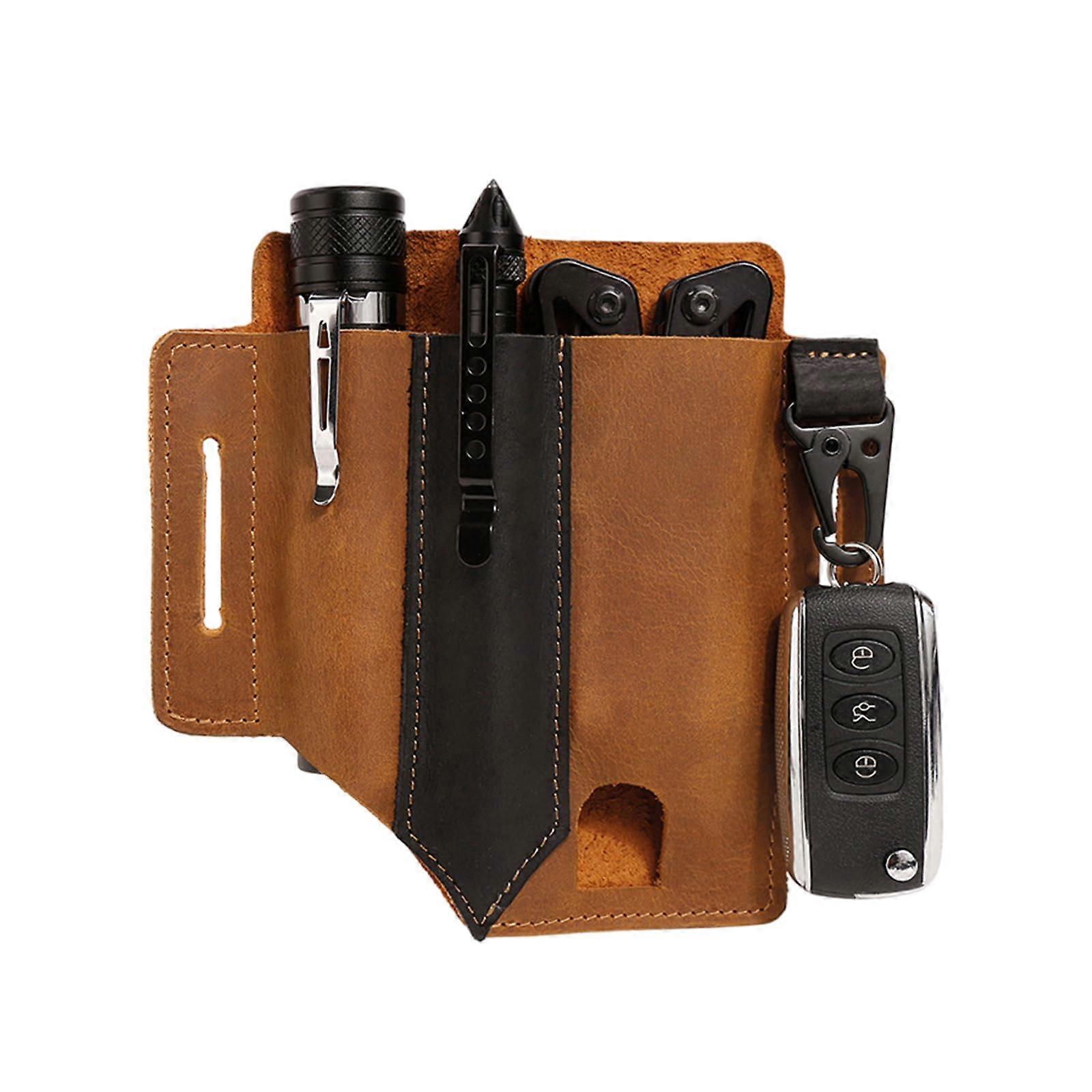 Multitool Sheath for Belt, Leather EDC Pouch for Men, Tool Organizer for Flashlights, Keys, Pens, and Knives