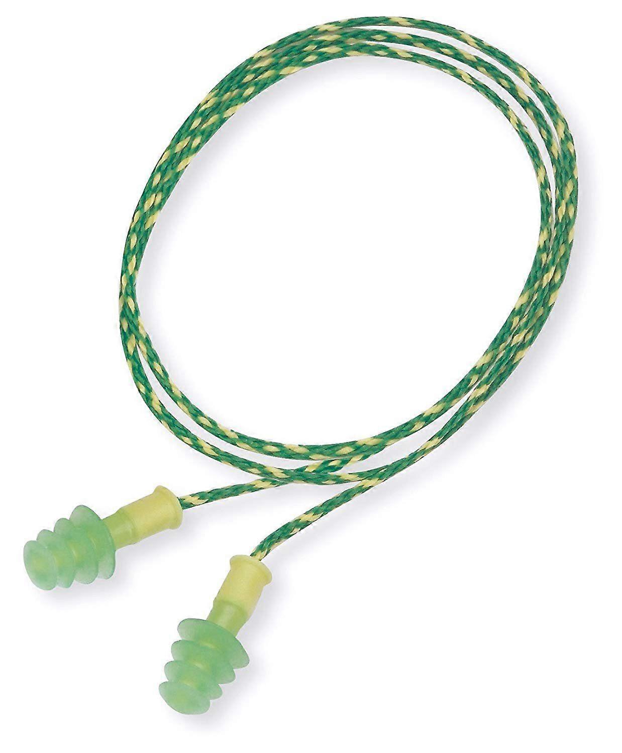Reusable Small Corded Earplugs, SNR 28 dB, Yellow & Green Color, Flange Shape, Suitable for Construction/Offshore/Mining/Telecom ( with 2 Pairs)