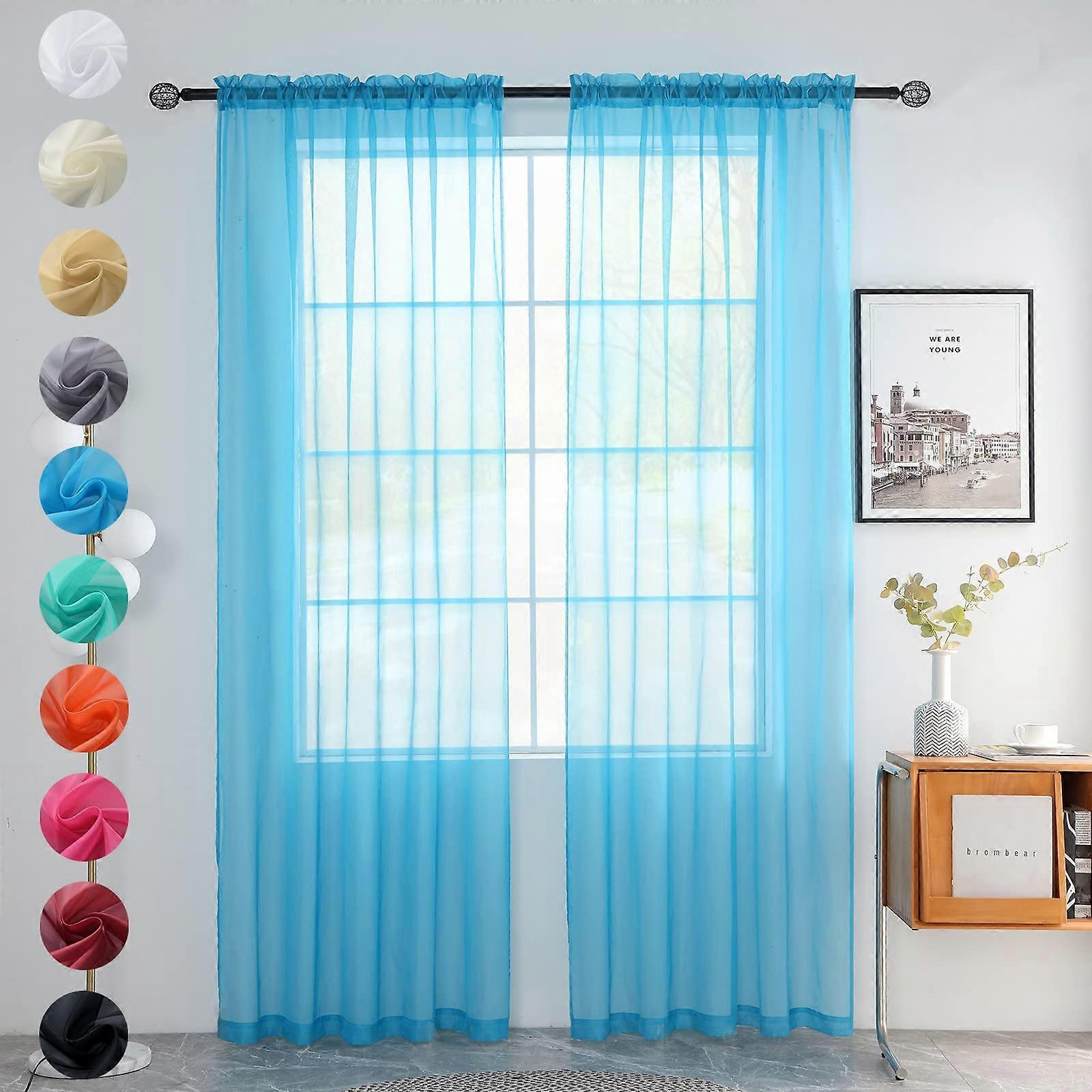 Solid transparent rod pocket curtain voile curta 2 white panel beige black gray coffee 52 inch width