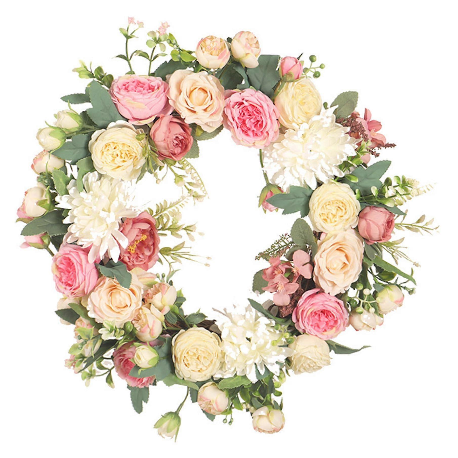 Spring Wreaths for Front Door 16-Inch Green Leafy Peony Flower Wreath Easter Decor for Wall Window with Artificial Flowers