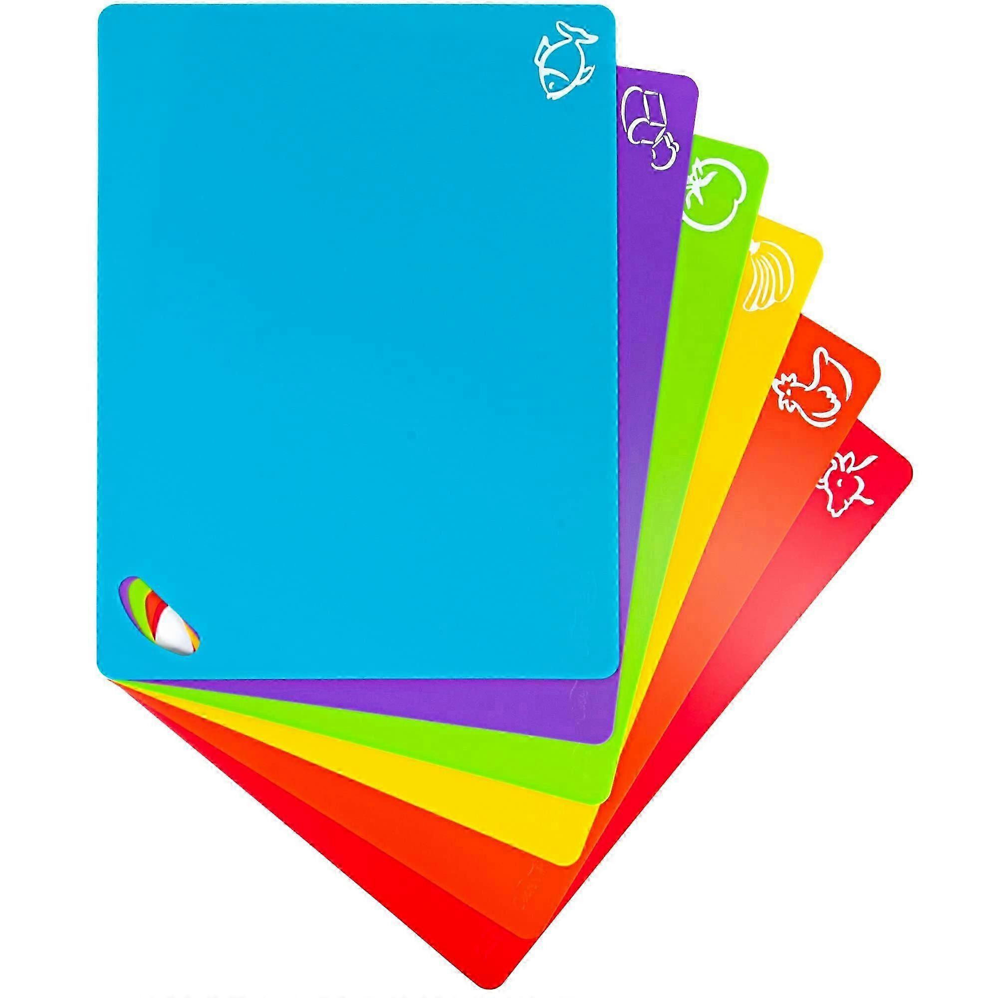 Extra tjocka flexibla plastskärbrädemattor med matsymboler, våffelrygg, diskmaskinssäker, 6-pack