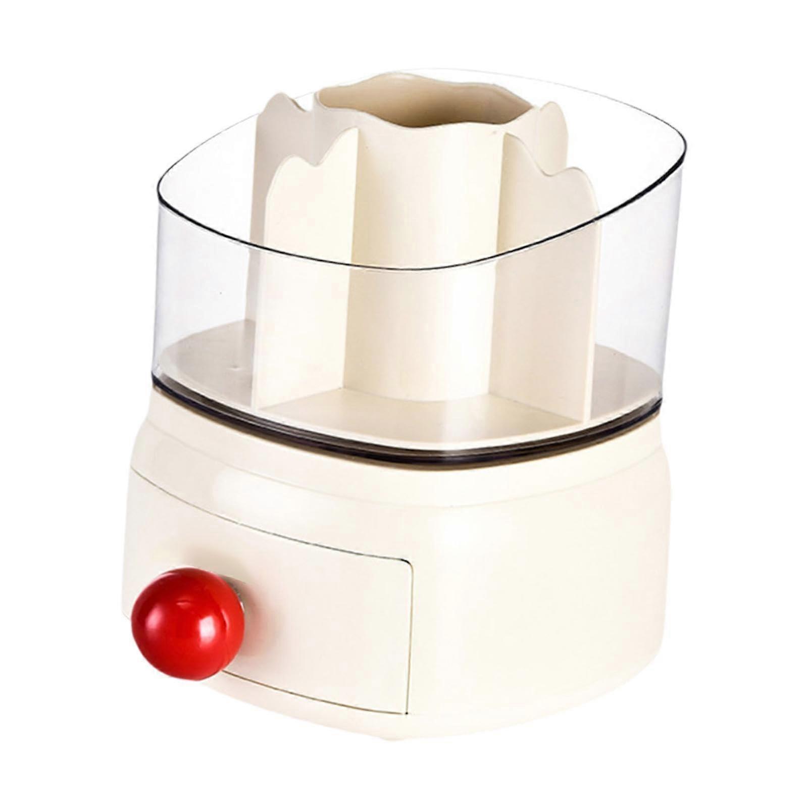 Makeup Brush Organizer Box with 5 Removable Compartments, 360° Rotatable Cosmetic Display Case for Home Tabletop, Cream Color