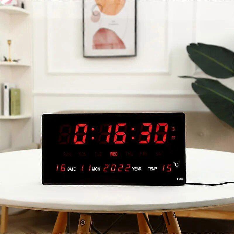 Luminous Digital Wall Clock 4 Alarms Hourly Chiming Temperature Date Calendar Desktop Table Clock Electronic LED Clock with Plug