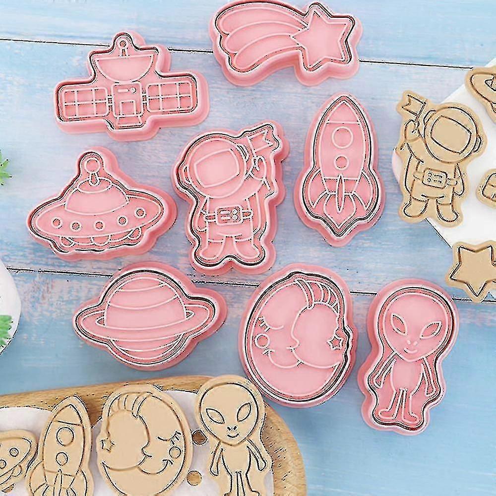 8pcs Space Astronaut Cookie Stencil 3d Biscuits Stencil Plastic Baking Stencil