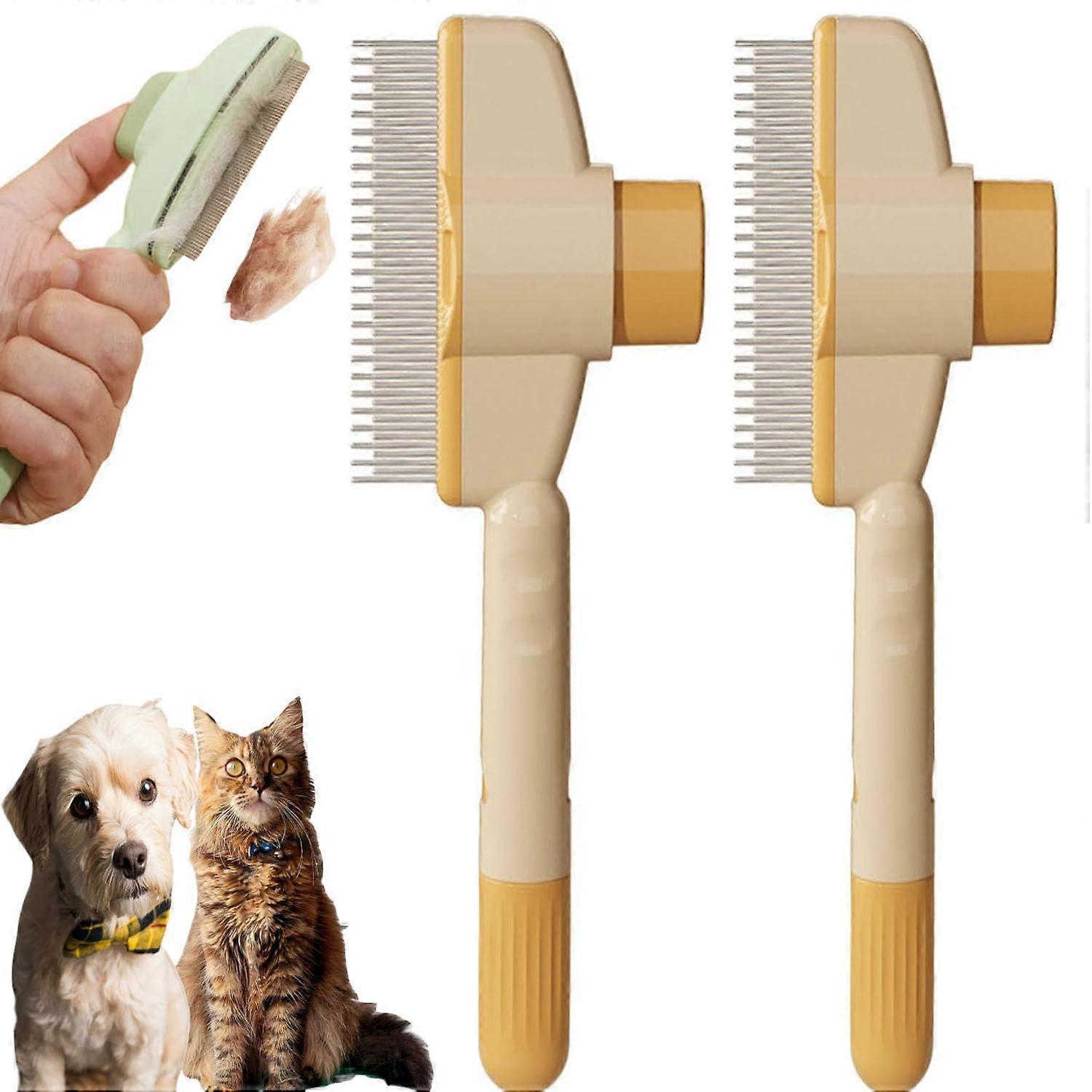 Pet Hair Removal Comb Flea Comb, for cats  dogs, Multifunctional with Release Button (Yellow, 2)