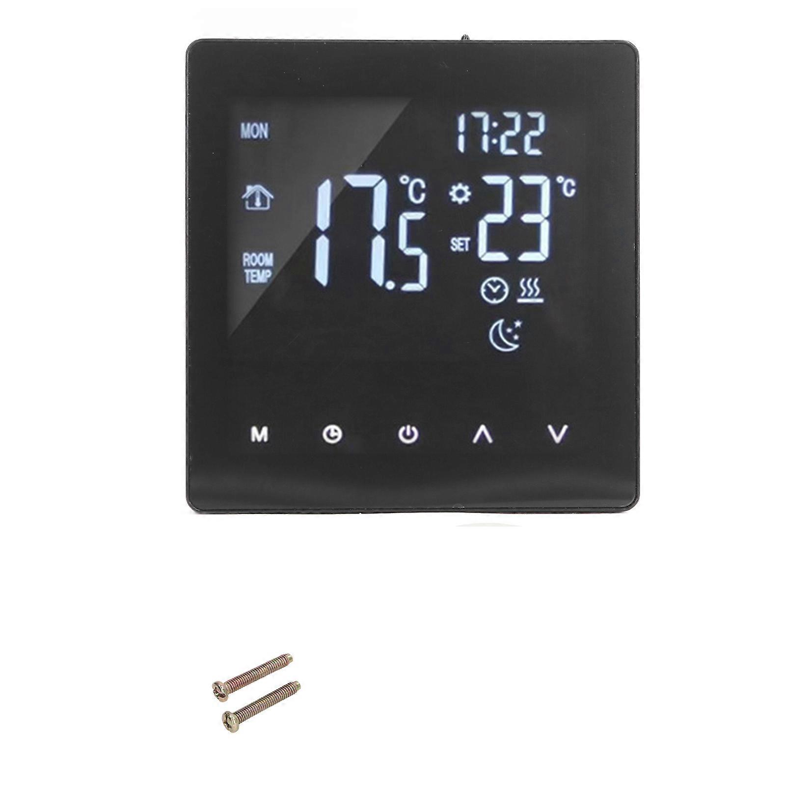 Digital Thermostat LCD Display Programmable Smart Touch Screen Floor Water Heating Boiler Controller Black AC90‑240V