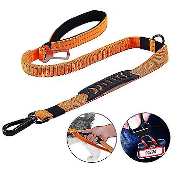Walking Shock Absorbing Bungee Dog Koppel Med Bilbältesspänne, 2 Vadderade Handtag