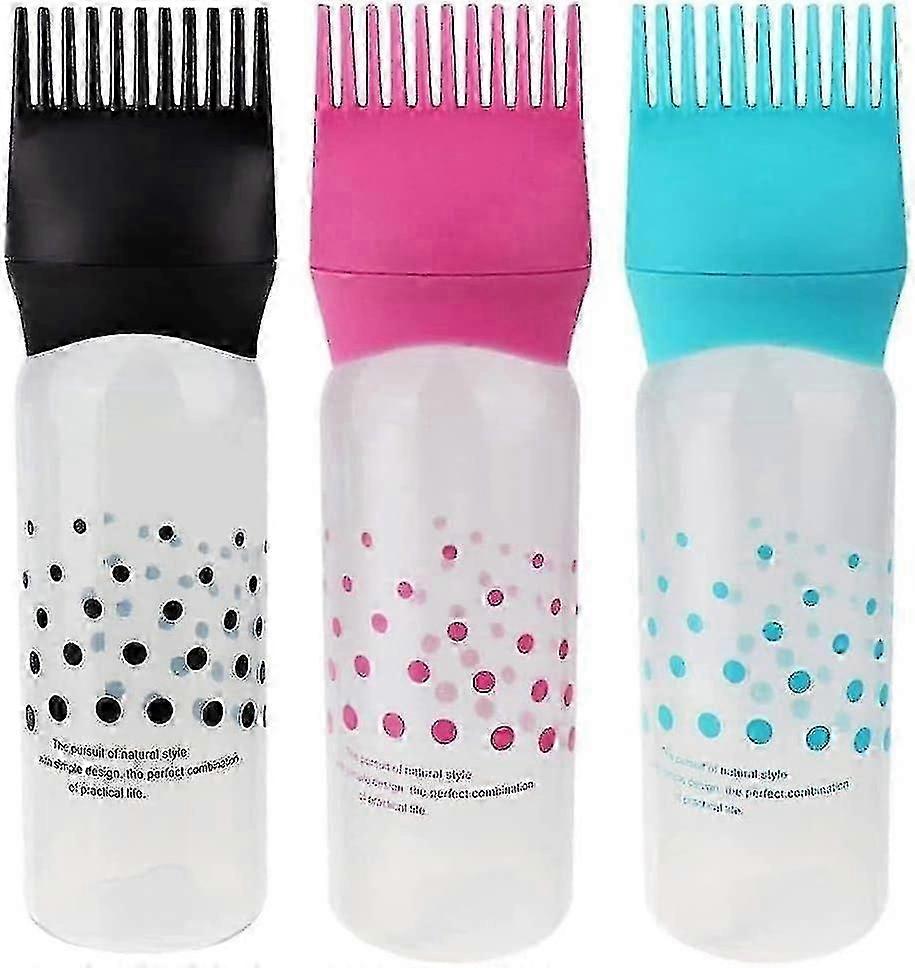 (ピンク+ブルー+ブラック)3アプリケーターボトルルートコームアプリケーターボトルヘア染料アプリケーターボトルディスペンサーブラシアプリケーターボトルヘア染料サロンs