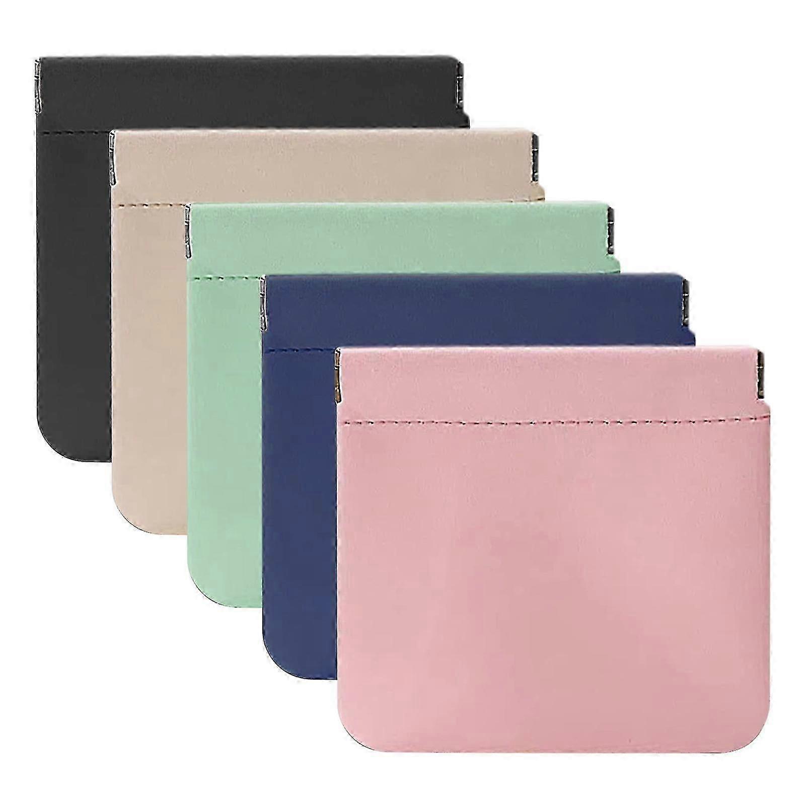 5pcs Solid Automatic Closing PU Leather Pocket Cosmetic Bag Earphone Squeeze Top