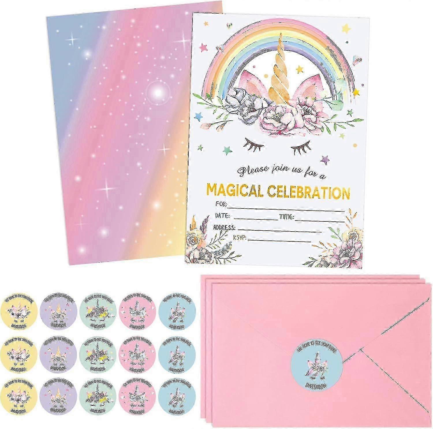 24 Unicorn Sticker Labels, 24 Envelope Unicorn Party Sup Pack Unicorn Birthday Invitation Unicorn Party Invitation Unicorn Invitation Card, 30 Rainbow