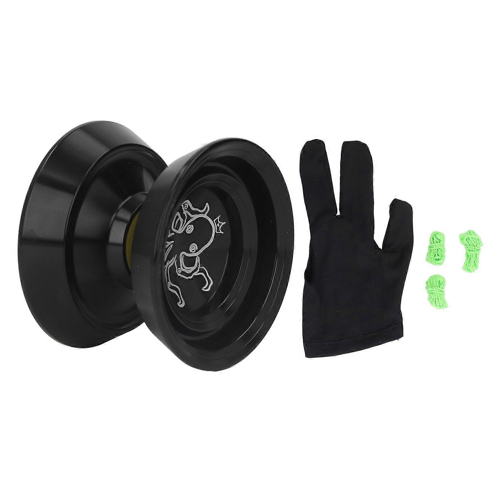 Yoyo Ball Alloy Professional Unresponsive Yoyo Toy with Replacement Strings for Boys Glossy Black
