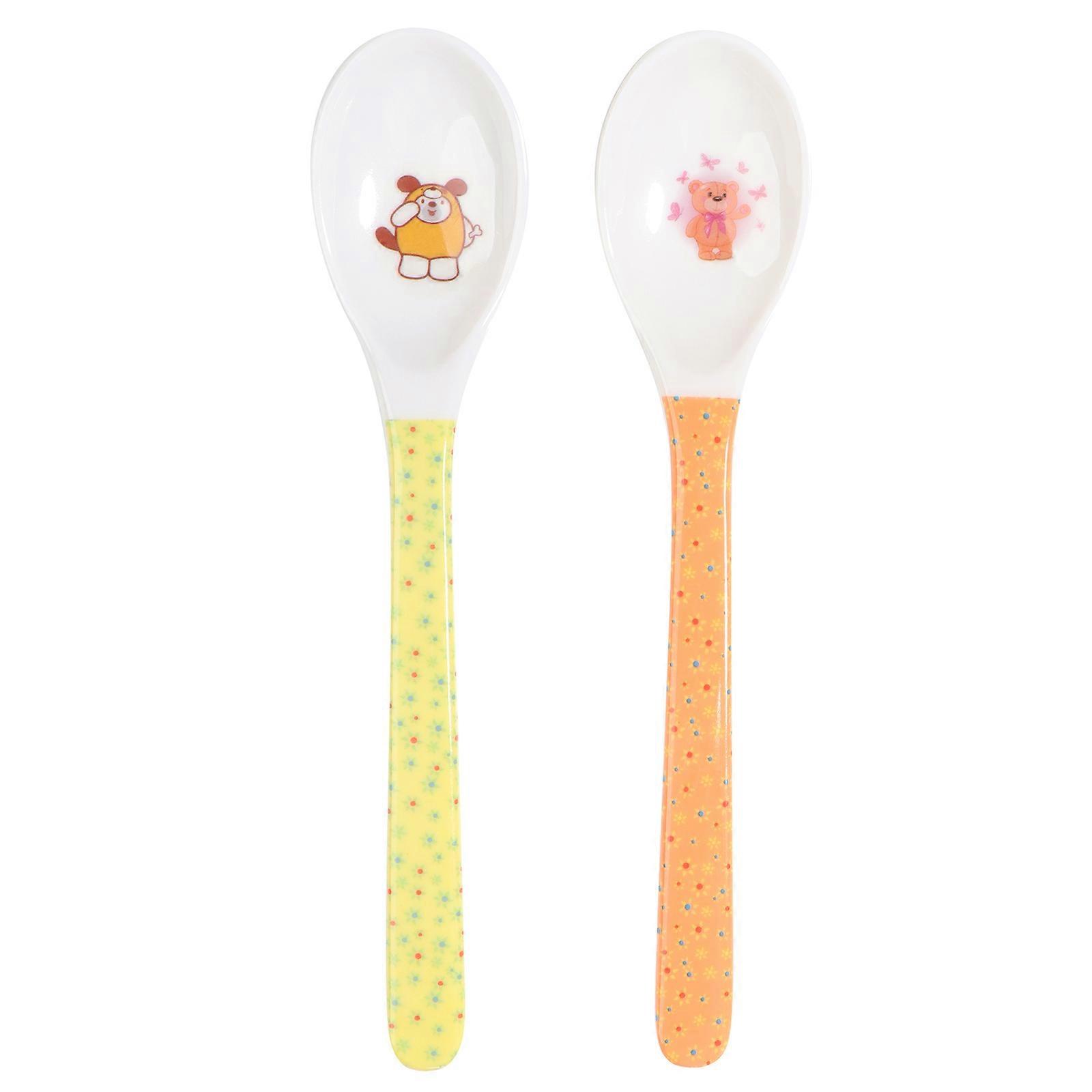 Sevimli Karikatür Desen Plastik Çorba Kaşığı Çocuk Bebek Çocuk Gıdası Katı Gıda Besleme Sofra Çatal Bıçak Takımı Uzun Saplı