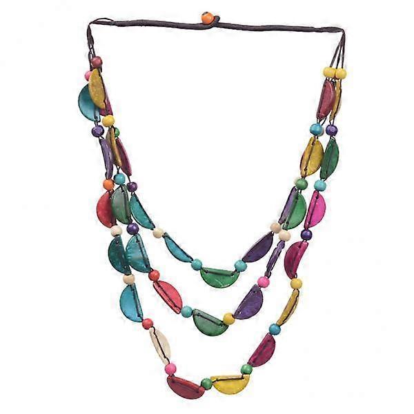 2- Ethnic Multi-layer Coconut Shell Beaded Necklace for Women