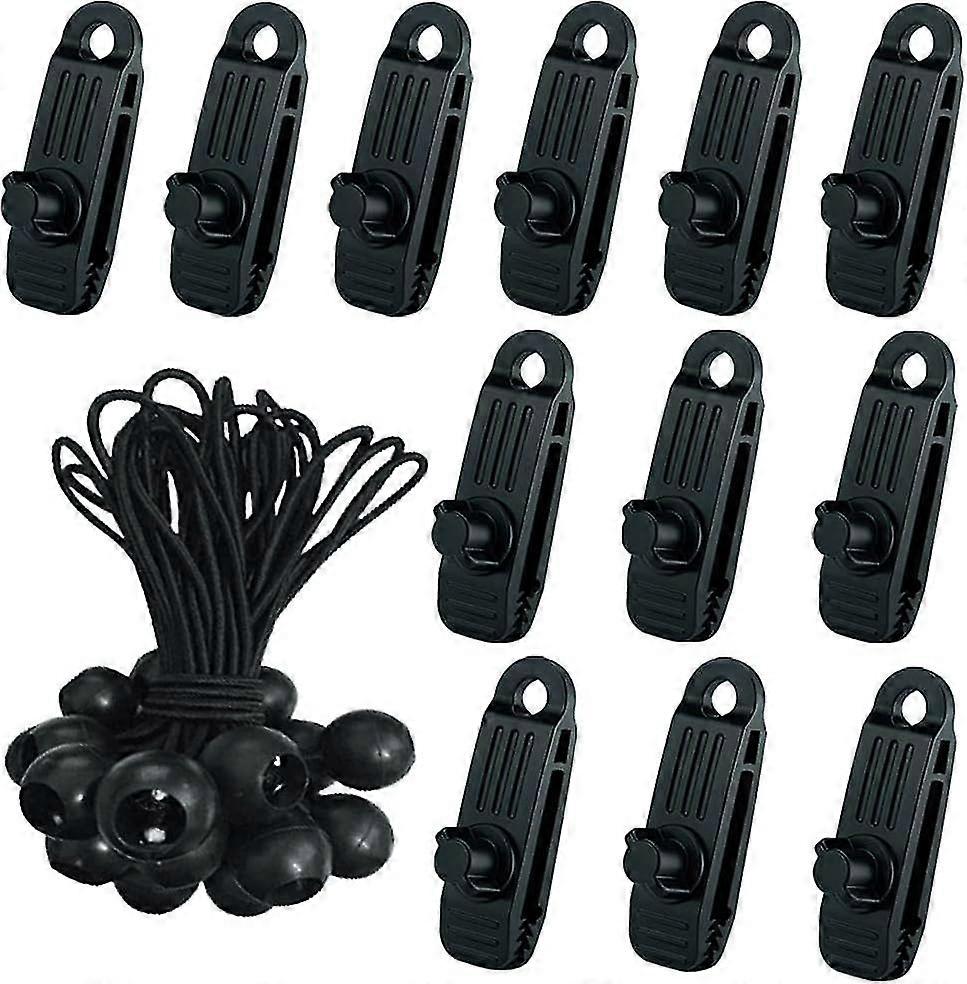 2025 24-Pack Tent Clips with Elastic Ropes for Camping Tarps